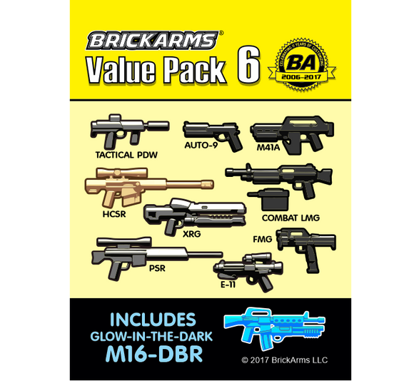 BRICKARMS Value Pack #6 Weapon Pack w/ GLOW M16-DBR for  Minifigures NEW
