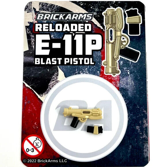 BrickArms E-11P Blaster Pistol RELOADED for Star Wars Minifigures -NEW Tan/Black